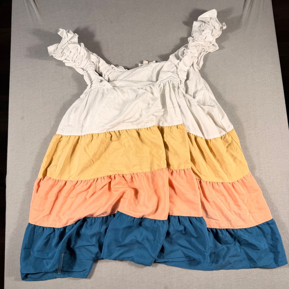 Entro Colorblock Tiered Babydoll Tank Top Ruffle Strap‎ Boho Sleeveless Large